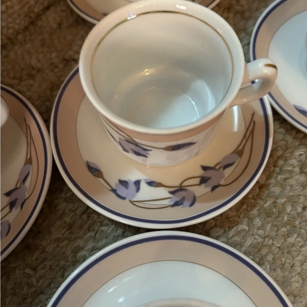 Fena Porzellan Elegant Purple & White Flowers Espresso Cup Set/6 - Picture 7 of 12